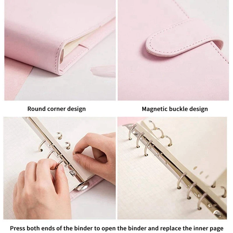 

1 Set A6 Binder Planner Pink Notebook Binder and 6 Hole Binder Zipper Folder & 1 Set Cash Budget Envelope Wallet