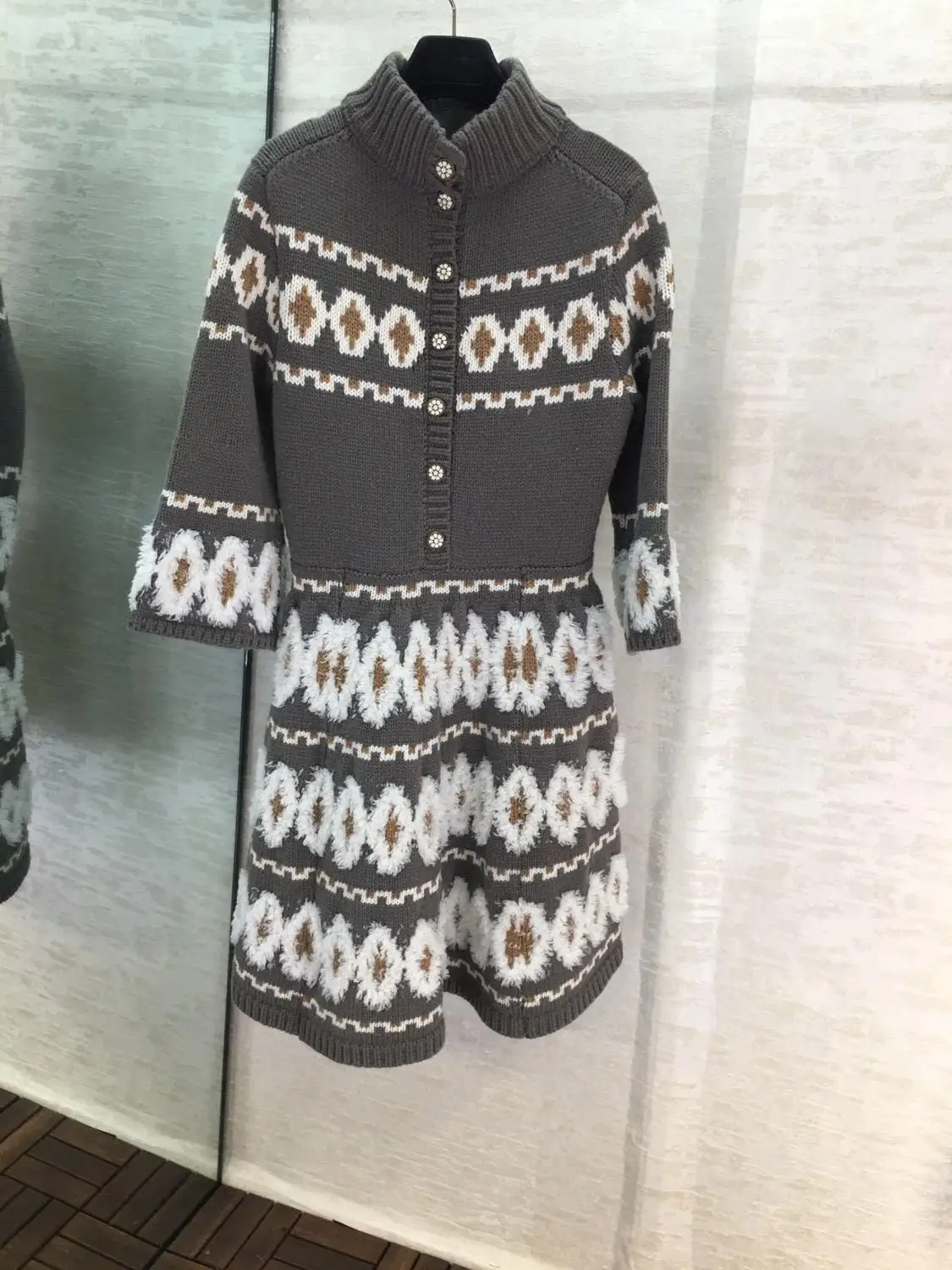 106379 коричневое Модное Новое повседневное женское платье из полиэфира и кашемира