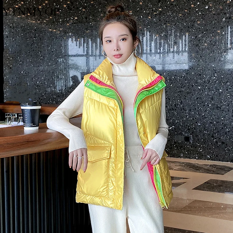 

YTNMYOP 2021 New Autumn And Winter Warm Vest Women Waterproof Parkas Sleeveless Jacket Coat Glossy Waistcoat S-2XL