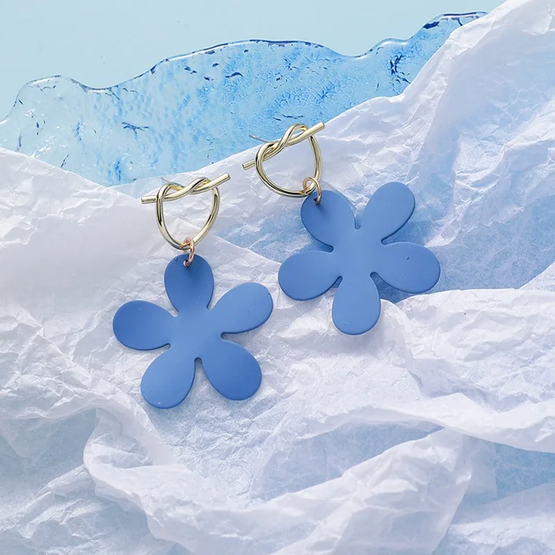 

MENGJIQIAO Hot Sale Blue Color Fashion Elegant Flower Dangle Earrings For Women Girls Cute Geometric Pendientes Mujer Jewelry