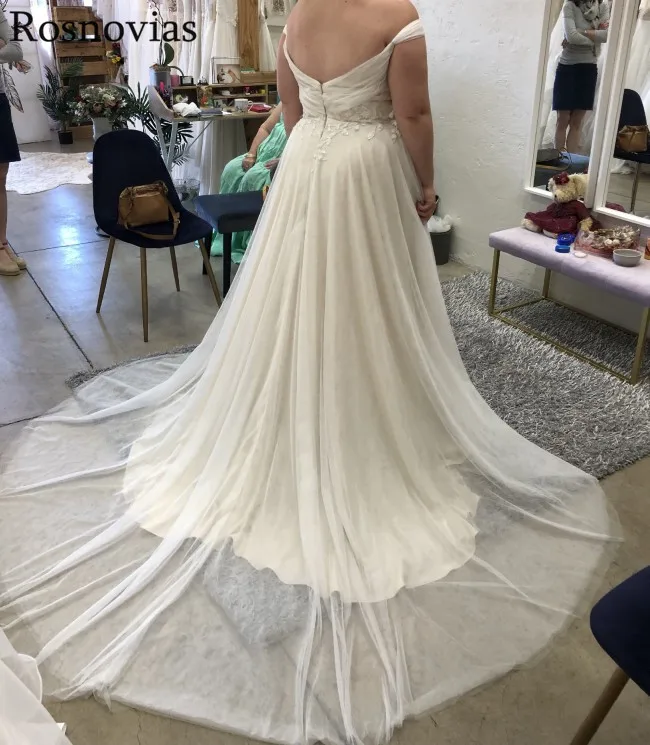 Plus Size Off Shoulder Wedding Dresses 2019 Backless Sweep Train Lace Appliques Vestido De Novia Modest Boho Beach Bridal Gowns | Свадьбы и