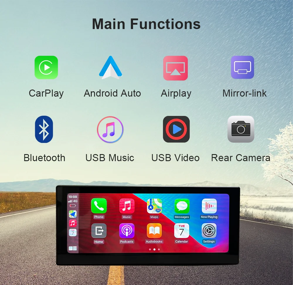 

8,8 дюймовый Linux Tohch экран с Apple Wireless CarPlay