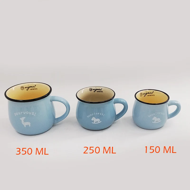 

High Quality Cute Mug Retro Creative Cartoon Enamel Cup Belly Milk Breakfast Coffee Tea Lovely Ceramic