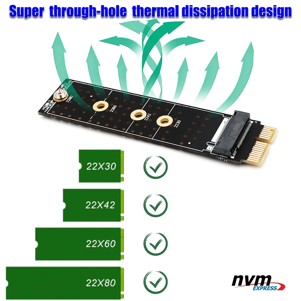 

NGFF(M.2) nvme M key SSD to PCI- E 1X Adapter with Heatsink(vertical installation)