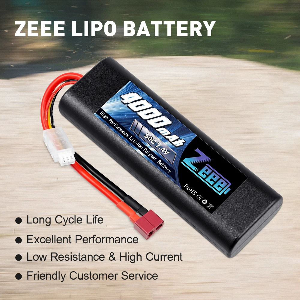 Zeee-bater&iacute;a Lipo de 7,4 V, 50C, 4000mAh, con enchufe Deans, carcasa r&iacute;gida 2S, para coche, cami&oacute;n, Helic&oacute;ptero, Avi&oacute;n a control remoto-3