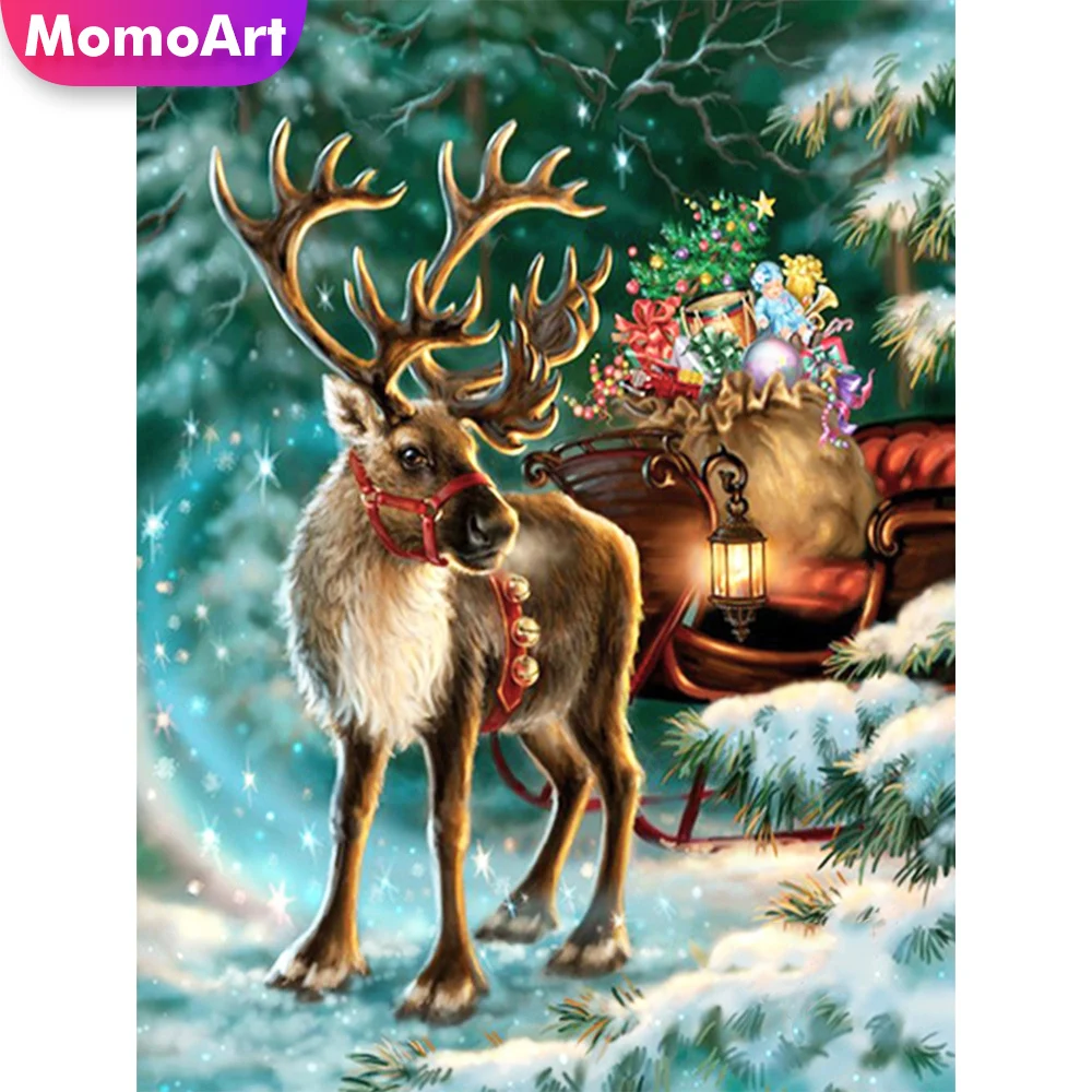 

Набор для алмазной вышивки 5D MomoArt с животными, мозаика из страз, вышивка крестиком с оленем Сика, рождественский подарок ручной работы