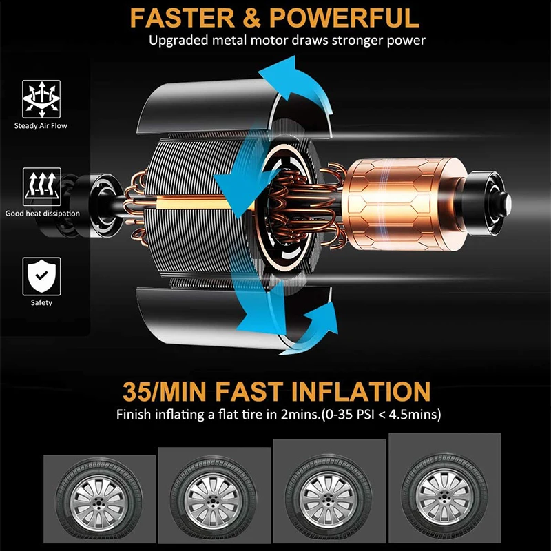 Портативный автомобильный воздушный компрессор насос для шин с автоматическим