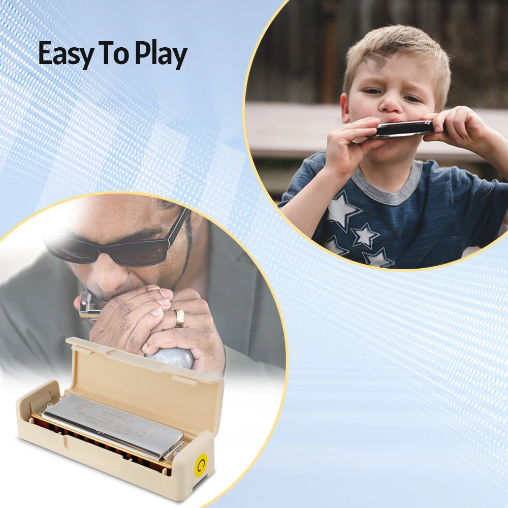 

ammoon Harmonica of C Key 10 Holes 20 Tones Professional Diatonic Harmonica with Storage Case Cleaning Cloth for Beginners