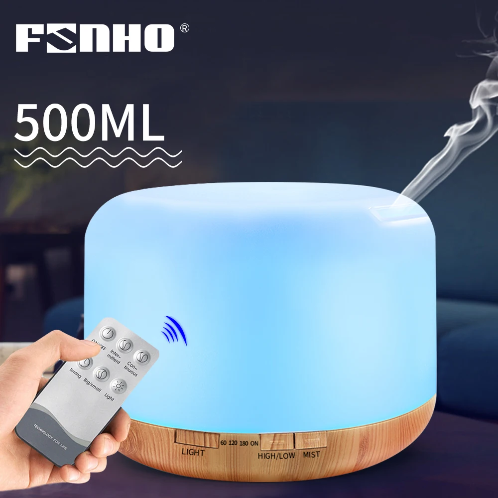 FUNHO 500 мл диффузор для эфирных масел, дистанционное Управление увлажнитель воздуха 7 светодиодный Цвет ночной Светильник сроки увлажнение для Офис