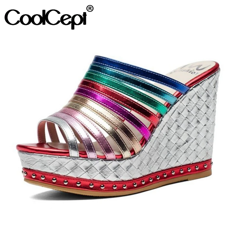 Coolcept/Брендовые женские разноцветные босоножки из натуральной кожи Тапочки на