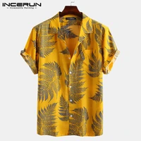incerun men short sleeve lapel printed shirt tropical leaf pattern floral shirt casual summer hawaiian holiday camisa tops s 5xl