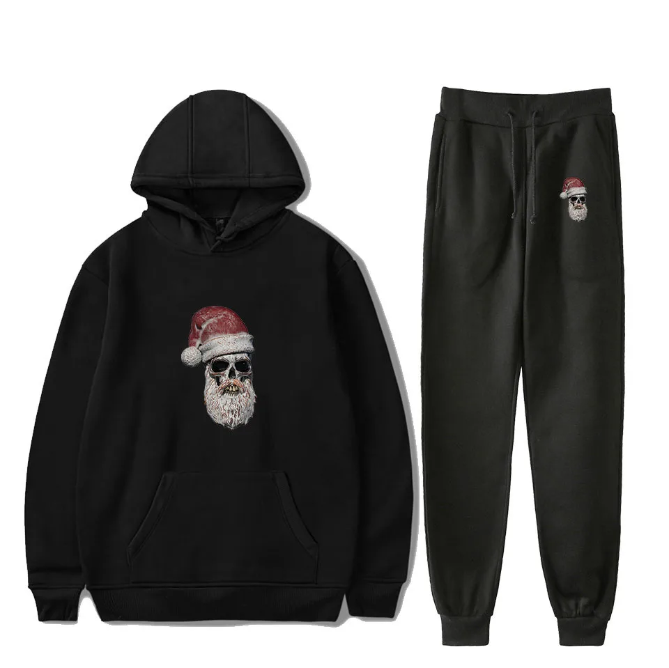 

Hot sale Merry Christmas Casual Long-sleeved Hooded Sweatshirts Suit Christmas 2Pcs Women/Men Tracksuit Hoodies +Pants Wear Suit