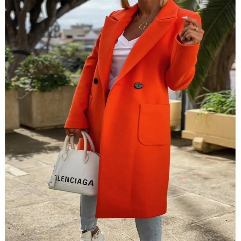 

Women's Notched Lapel Winter Coat, Classic Long Sleeve Single Breasted Overcoat Long Jacket