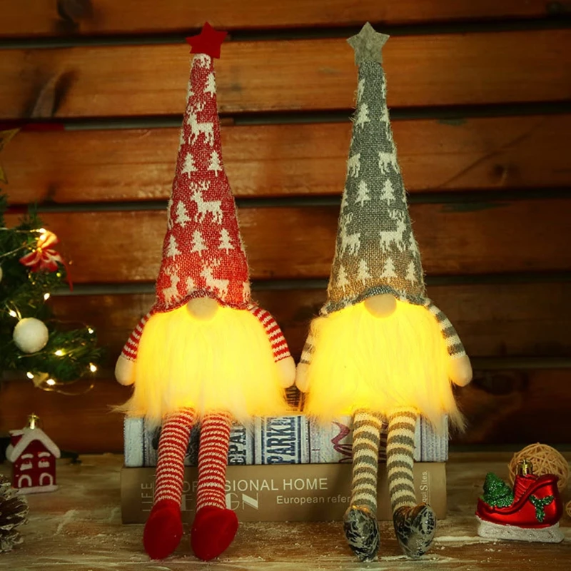 

Christmas Gnome with LED Lights Holiday Decoration Elk Handmade Tomte Plush Doll Home Ornaments Santa Figurines