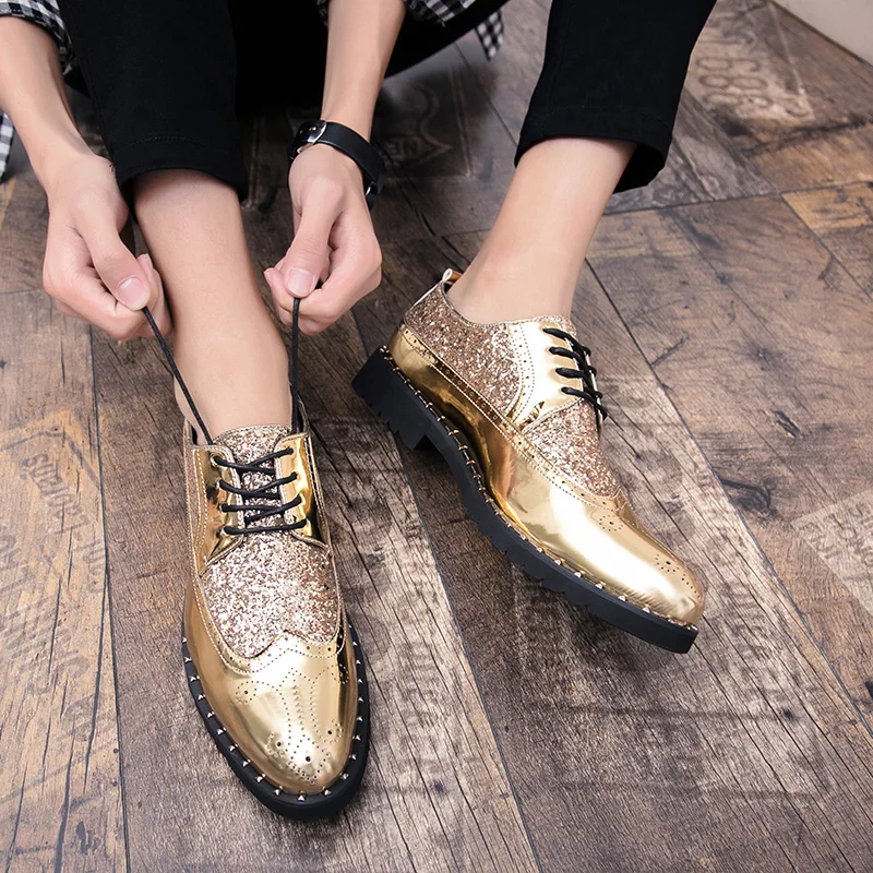 Туфли мужские с блестками и острым носком лоферы Повседневная Свадебная