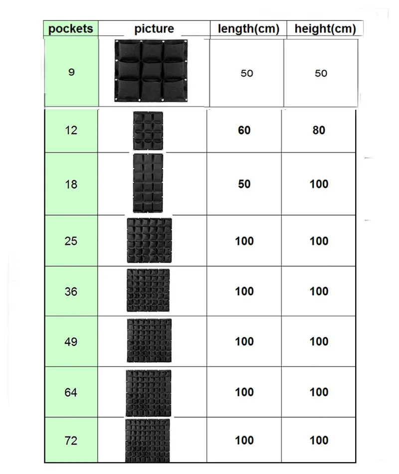 

Pockets Green Grow Bags Planter Vertical Garden Vegetable Living Garden Bag Seedling Wall Hanging Planter Growing Bags