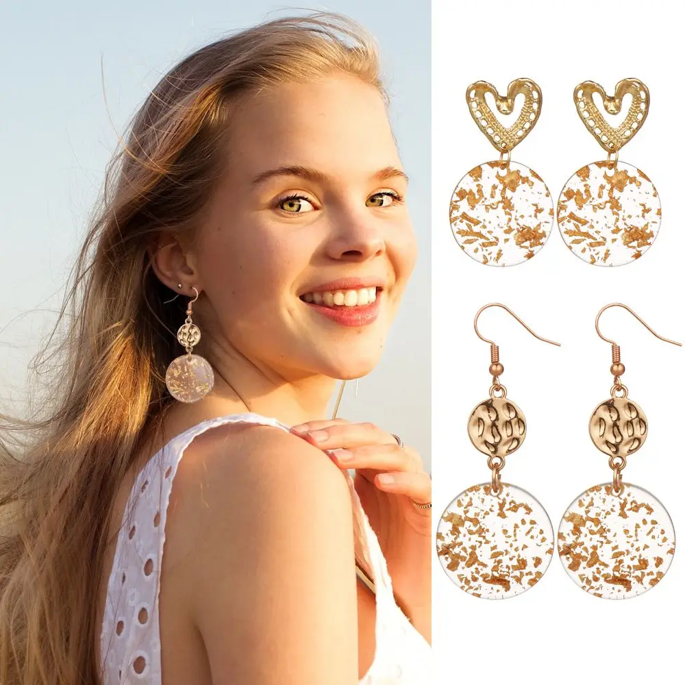 

1Pair Fashion Geometric Transparent Peach Heart Dangle Earrings Vintage Bohemia Resin Gold Earrings Party Jewelry Gift for Women