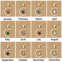 couples moon star birthstone pendant necklace wish card for women crystal gold color clavicle chain mom birthday jewelry gifts