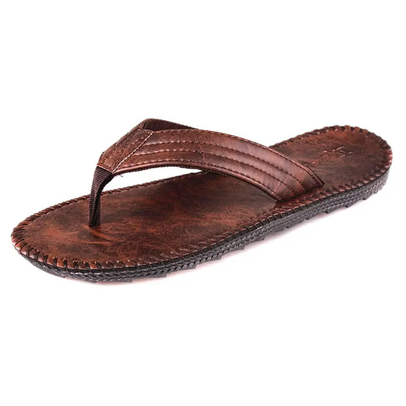 

WEH Flip Flops for Men Summer 2020 Fashion Beach Cool Men Slippers Anti Slip PU Leather Solid Shoes Men Pantoffel slides for men