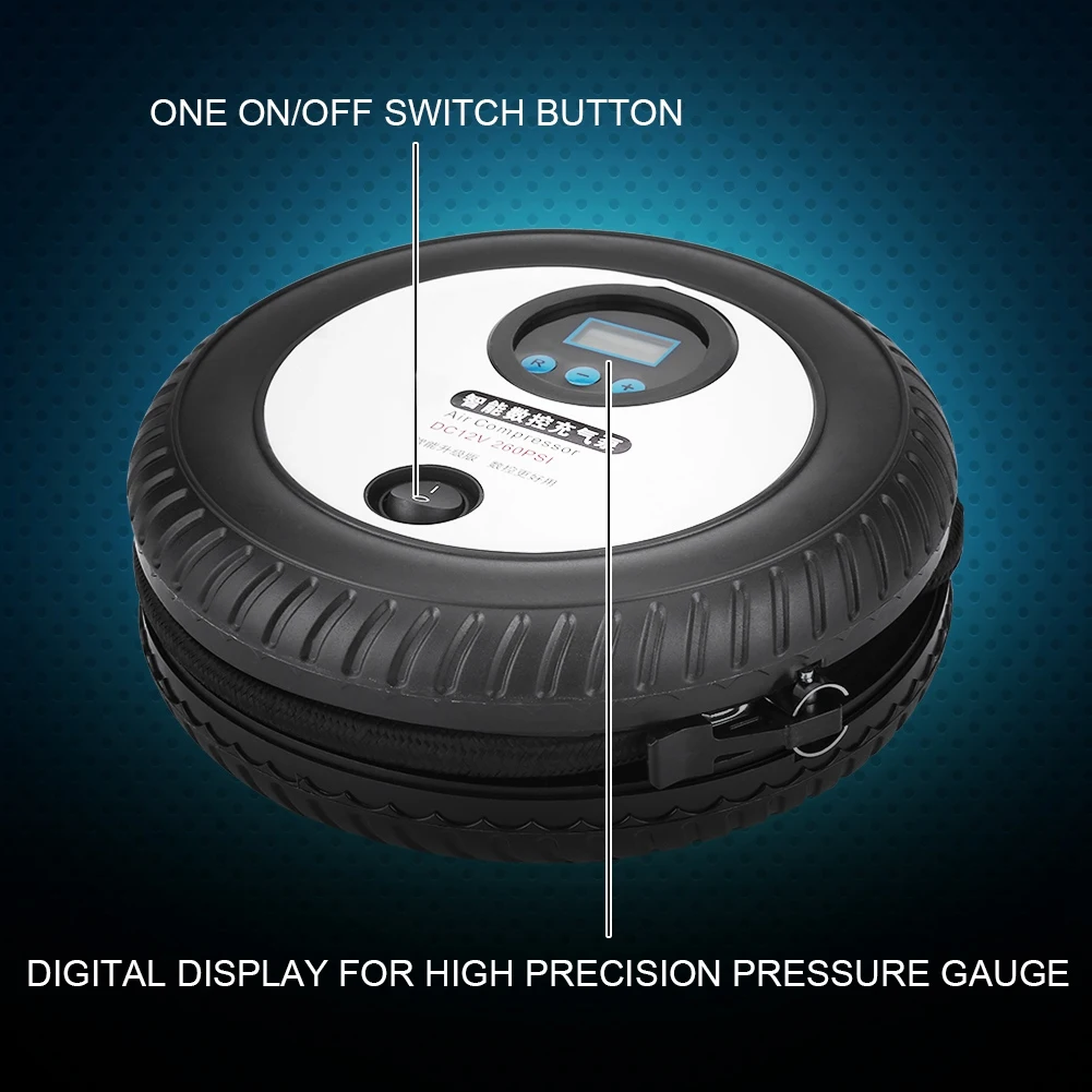 Цифровой портативный автомобильный насос для шин 12 В воздушный компрессор 260PSI
