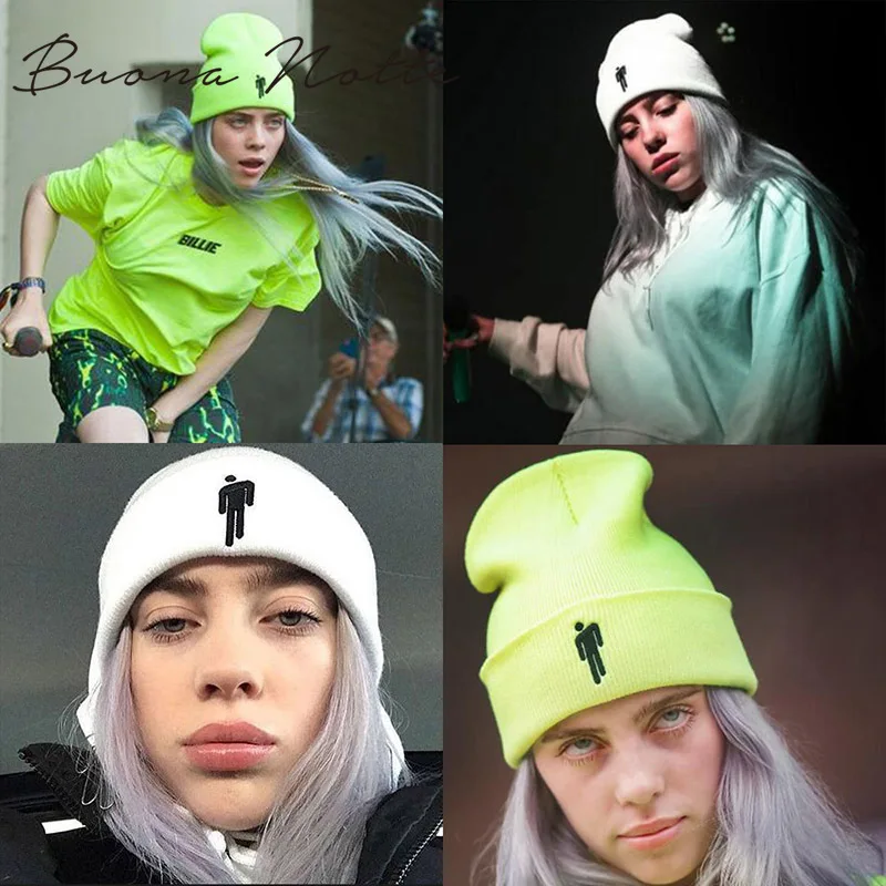 Billie Eilish Beanie 14 цветов вязаная зимняя женская шапка однотонный хип-хоп трикотажный свитер шапка для девочек повседневные теплые шапки