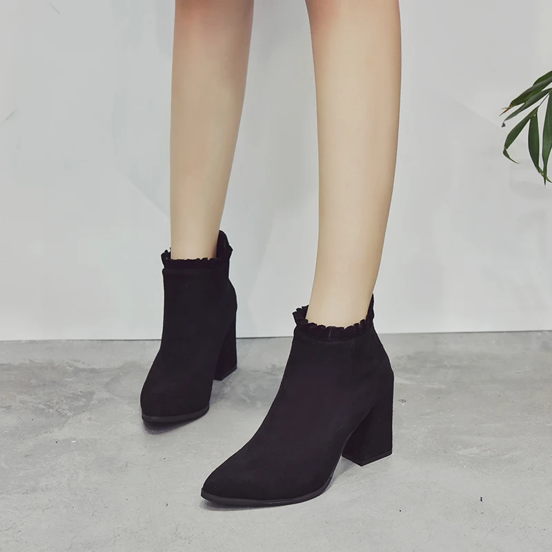 Женские ботинки ботильоны 2018 г. зимняя женская обувь женские на высоком каблуке