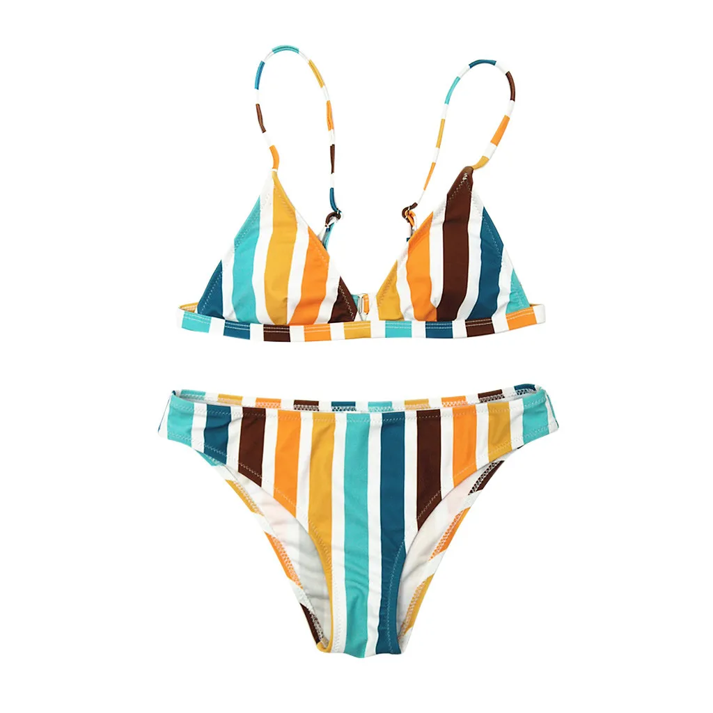 

Sexy Bikini 2020 Summer Swimwear Women's Rainbow Striped Print Swimwear Bikini Swimwear Bandage Tankini Beach Biquini #1214