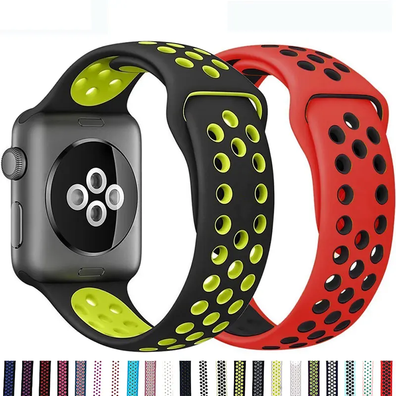 

Ремешок силиконовый для apple Watch band 44 мм 40 мм 38 мм 42 мм 40 42 44 мм, Воздухопроницаемый браслет для наручных часов iWatch 3 4 5 6 se, аксессуары для часов