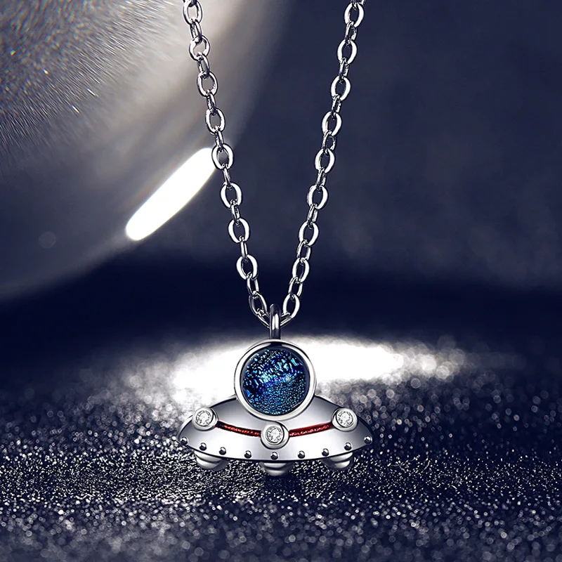 

New Hot Real 925 Standard Silver Creativity Space Astronaut Robot UFO Pendant Necklace Hip-hop Street Pop Personality Jewelry