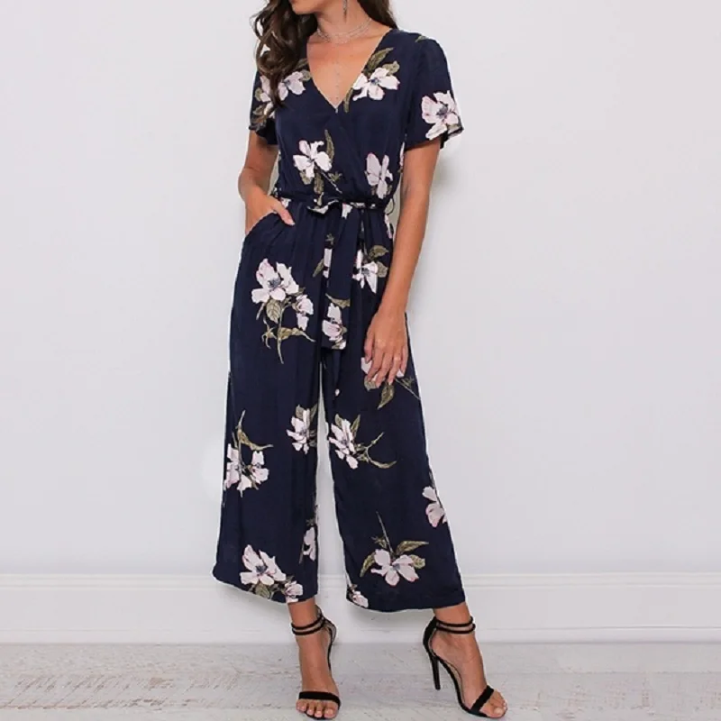 ZOGAA новые модные женские свободные комбинезоны с v образным вырезом и коротким