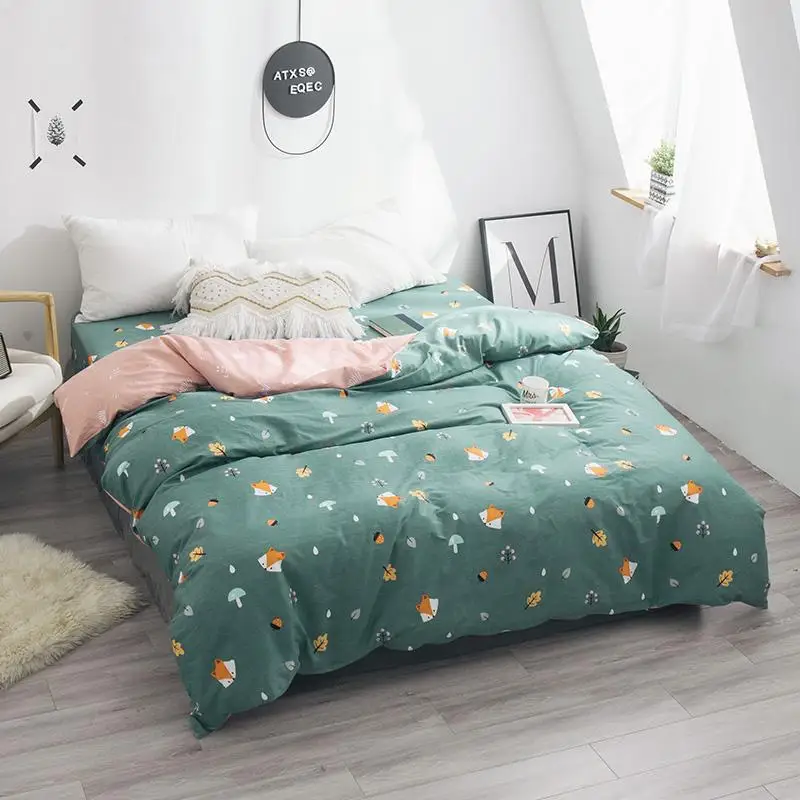 

20 Army Green Cartoon Fox Head Duvet Cover 100% Cotton Quilt Cover 160*210cm,180*220cm,200*230cm,220*240cm Size Free Shipping