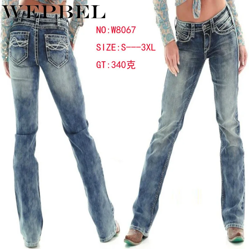 

WEPBEL Fashion Solid Color Washed Bootcut Jeans Cargo Women's Straight Denim Jeans Pants Trousers Plus Size