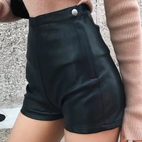 sexy summer undefined fashion black pu shorts high waisted bottoming outer wear a line thin velvet soft leather bag hip shorts