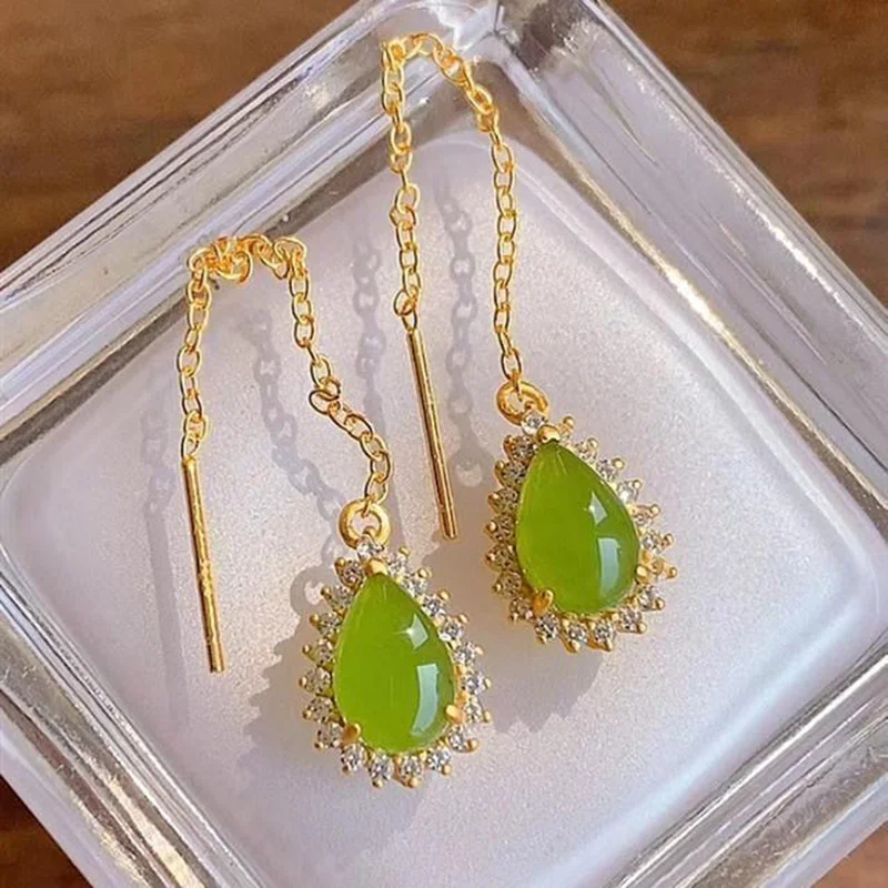 

Новые серебряные инкрустированные натуральной яшмой гетянь серьги-капли в китайском стиле Ретро Уникальные Старинные золотые подвески же...