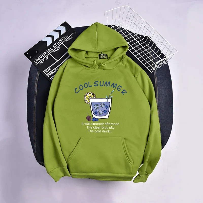 

New Autumn And Winter Japan Korean Harajuku Style Sweatshirt Kawaii Cool Summer Drink Print Pattern Fleece women Hoodies