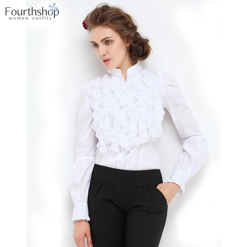 Боди женское с оборками облегающий Модный Топ длинным рукавом белая рубашка для