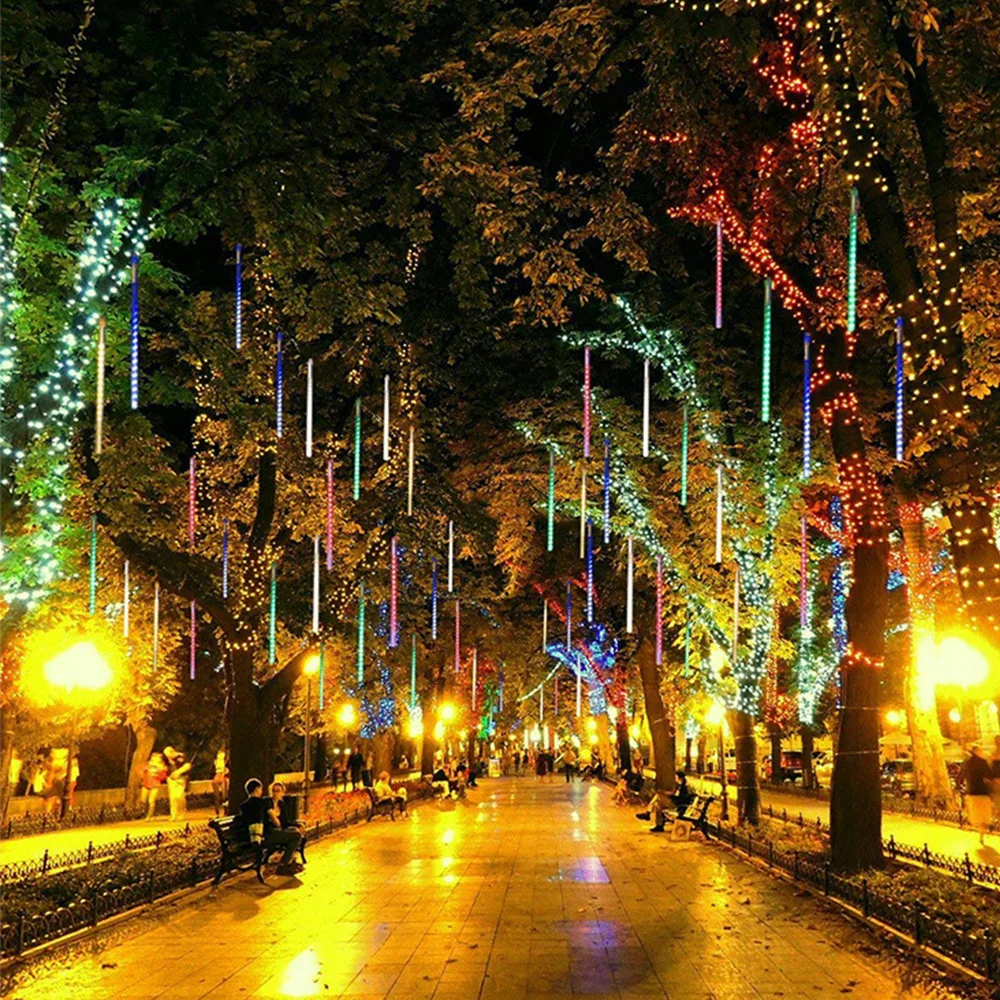 2022  LED Rain Lights Meteor Shower Lights  AC220V EU Plag Colorful Holiday Strings Light For Garden Chrismas Wedding Decoration