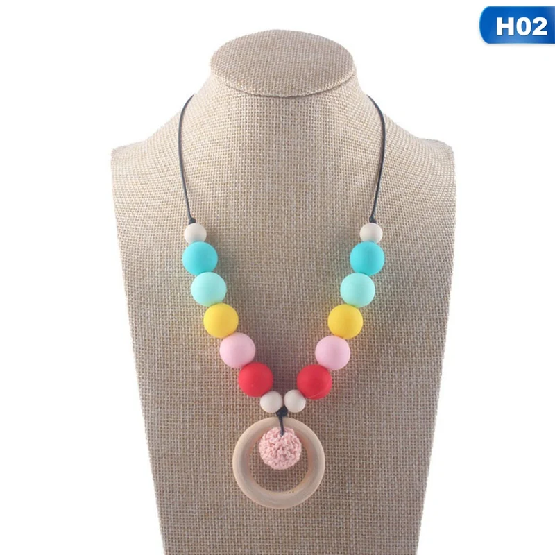 

New Molar Stick Nursing Gift Silicone Cartoon Feather Wooden Pendant Baby Teether Necklace Diy Pendant Making Baby Product