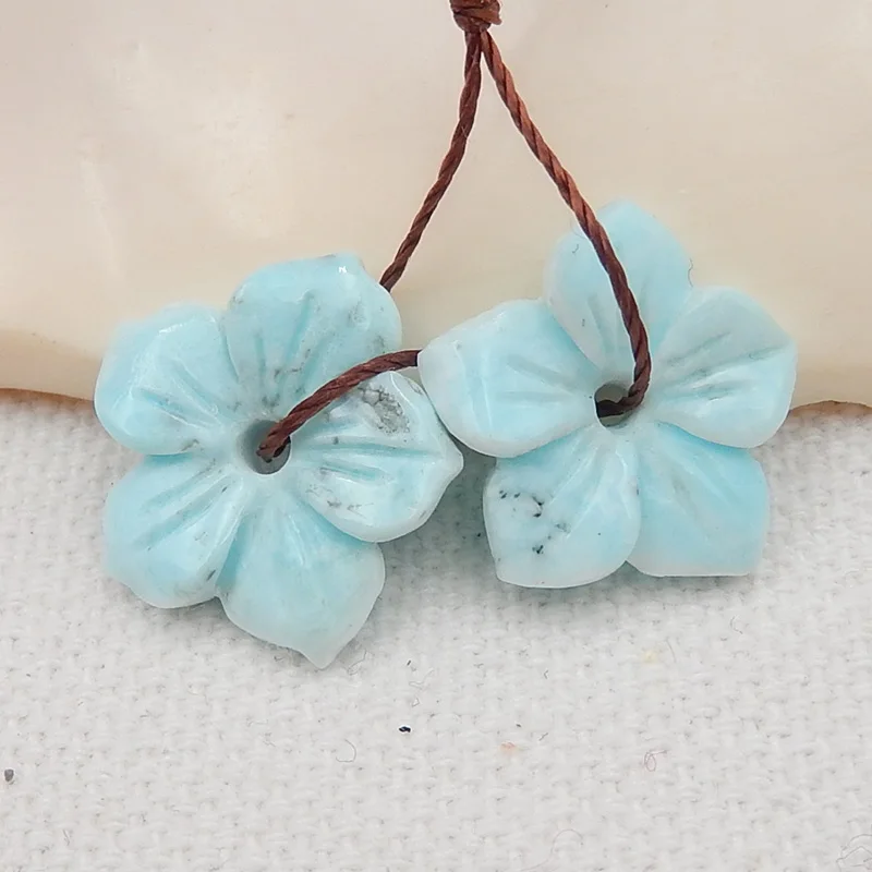 

Charms Jewelry Semiprecious Stones,Natural larimar Flower Stone Bead Sets, Earring Beads For Jewelry Making 15x15x3mm, 2.1g