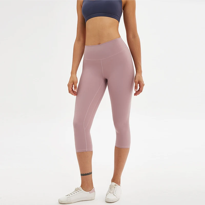 

Naked-Feels Plain Athletic Fitness Yoga Pants Women Soft Nylon Gym Yoga Sport Solid Cropped Trousers Women Breathable Sportwear