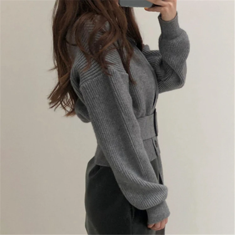

Cotday Temperament Retro V Neck Slim Was Thin Buttons Sashes Short Loose Knit Women 2020 New Autumn Elegant Pullovers Sweaters