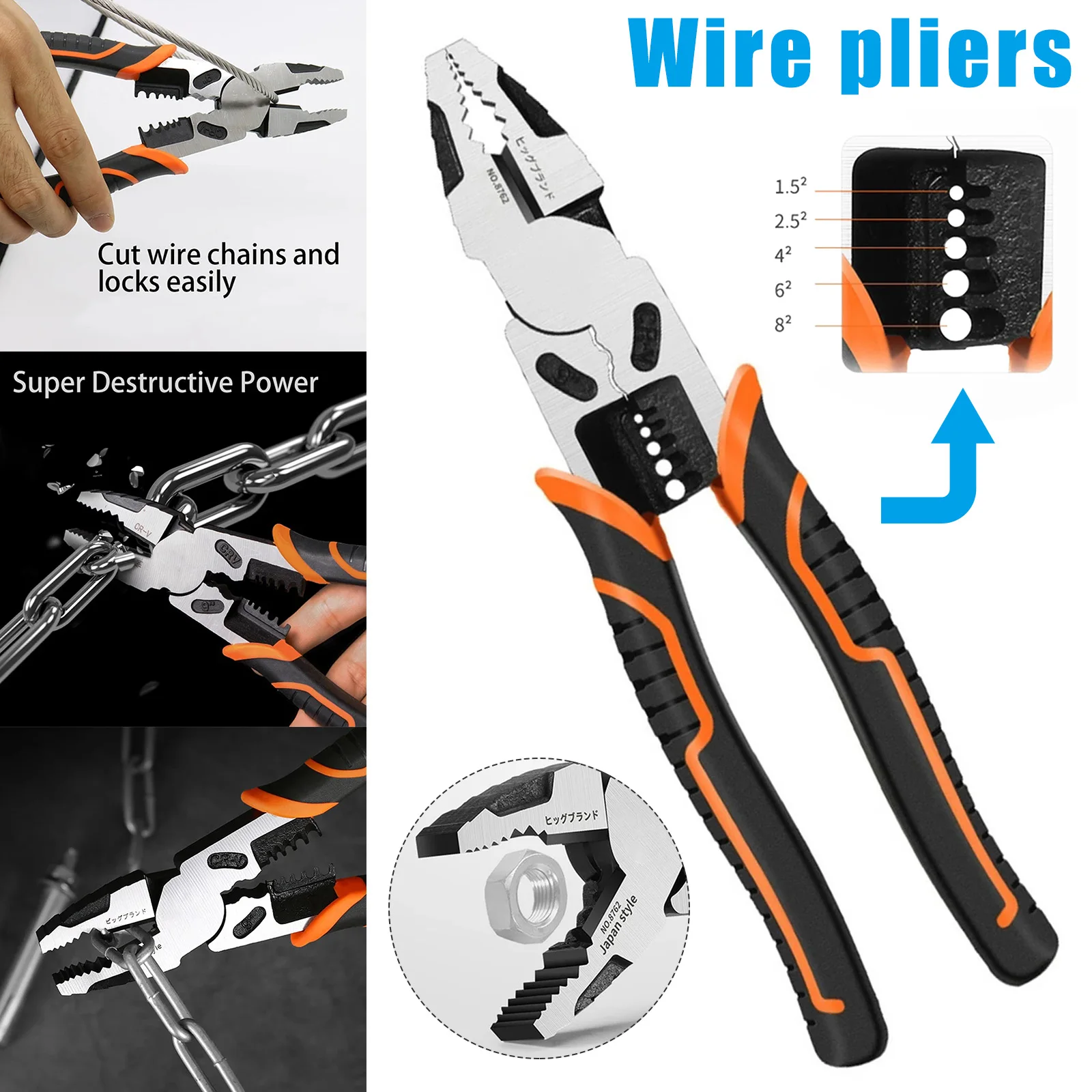 

Super Hardness Industrial Grade Chromes Vanadium Steel Vise Multi-function Universal Pliers FP8