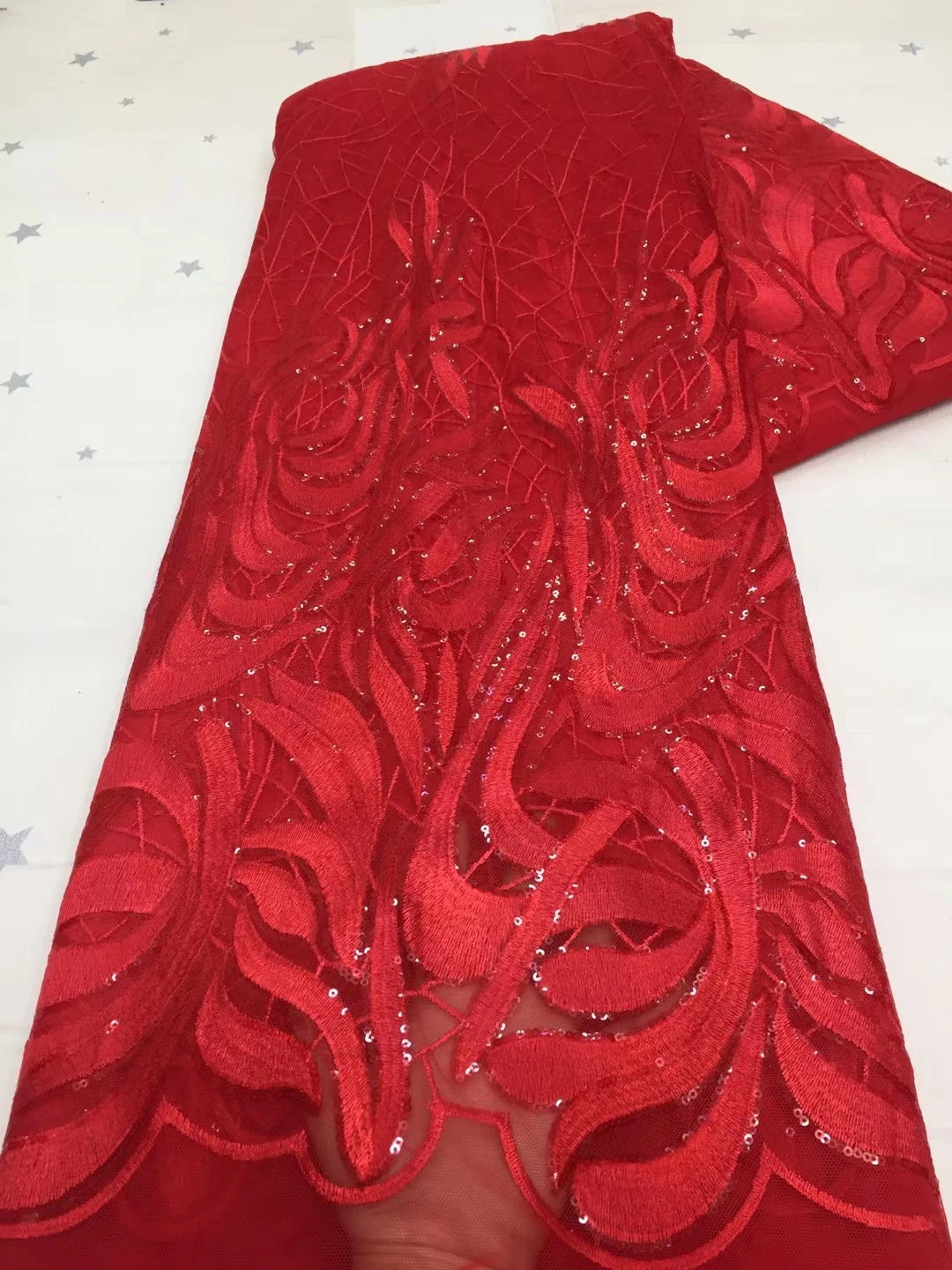 

Красная африканская кружевная ткань с блестками, нигерийская кружевная ткань с вышивкой, 2021 Высококачественная кружевная французская круж...