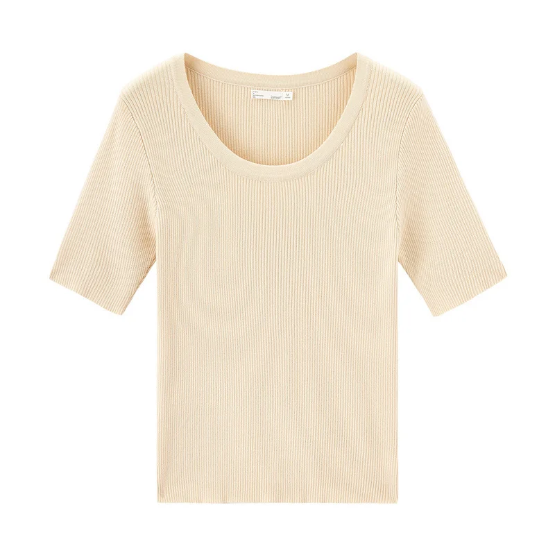 INMAN 2020 Spring New Arriavl Round Collar Pure Color Short Sleeve Commuting Base Shirt | Женская одежда