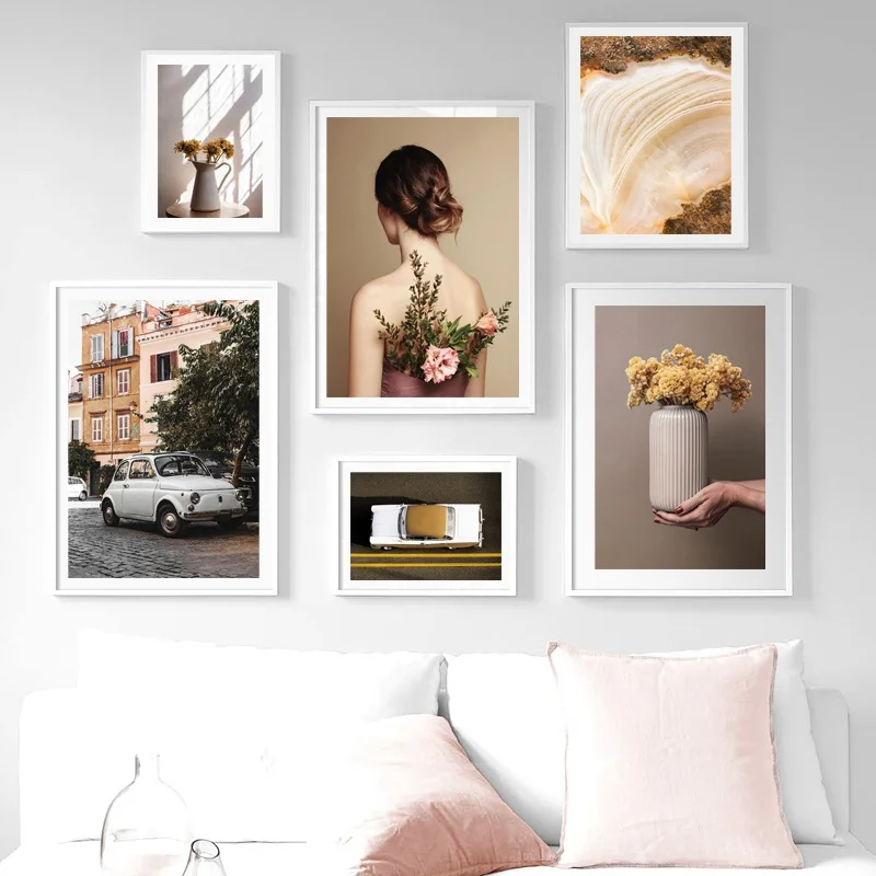 Цветущие цветы на задней части вазы для автомобиля Агатовая настенная