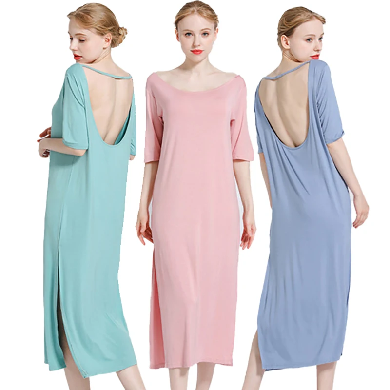 

Сезон лето-осень; Женская элегантная Sleepdress мягкие нежные ночная рубашка женское сексуальное платье с открытой спиной комфорт из модифициро...