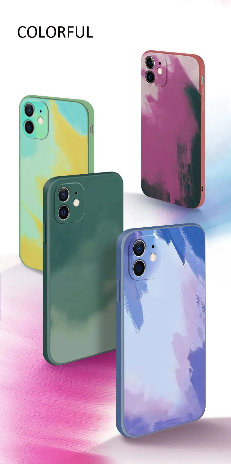 

New Painting Straight Edge Mobile Phone Case for IPhone 11 11Pro 12 12Pro Promax Soft TPU Creative Cover for IPhone X XS XSMAX