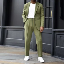 Blazer Simple de manga larga para hombre, traje informal ajustado, abrigo de dos piezas, Color sólido, otoño (2)