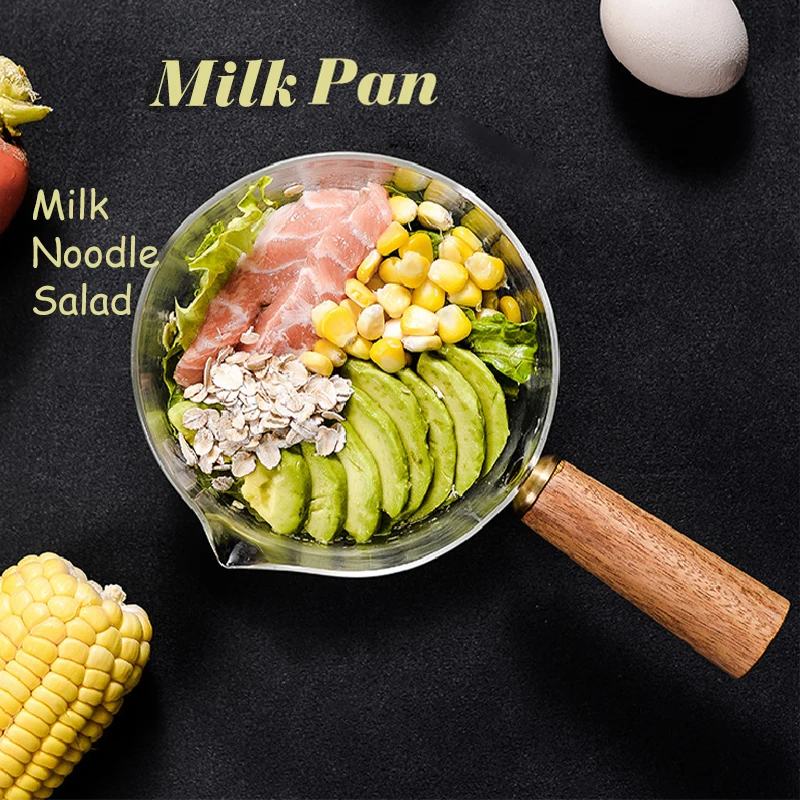 

Glass Cooking Pot Milk Instant Noodle Pot Soup Stock Porridge Pots Wooden Handle Open Flame Heating Kitchen Cookware Clay Pot