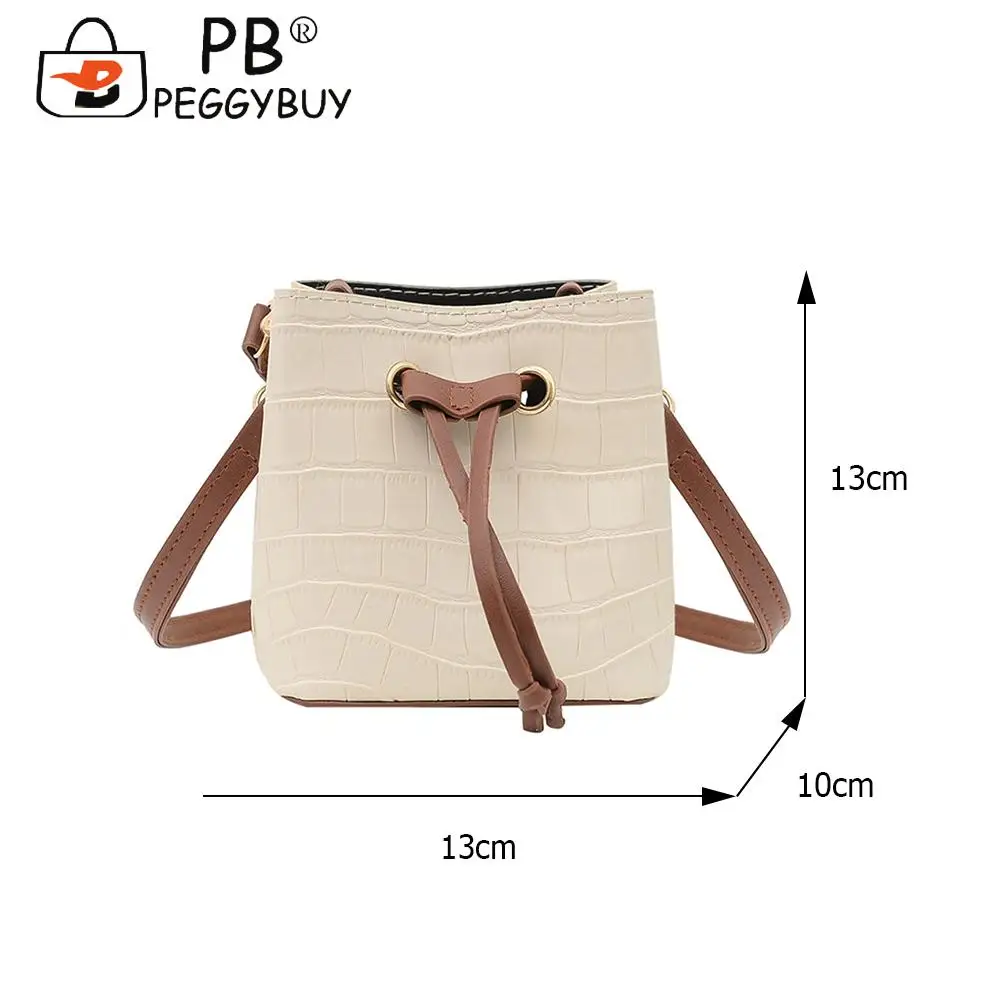 

Fashion Stone Pattern Drawstring Shoulder Crossbody Bucket Bag Women Casual Contrasting Color PU Leather Messenger Handbags